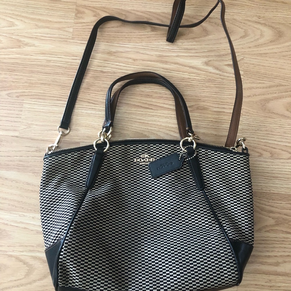 Coach Black and Brown Checkered Shoulder Bag